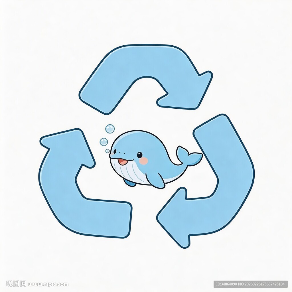 可爱鲸鱼与循环箭头图案