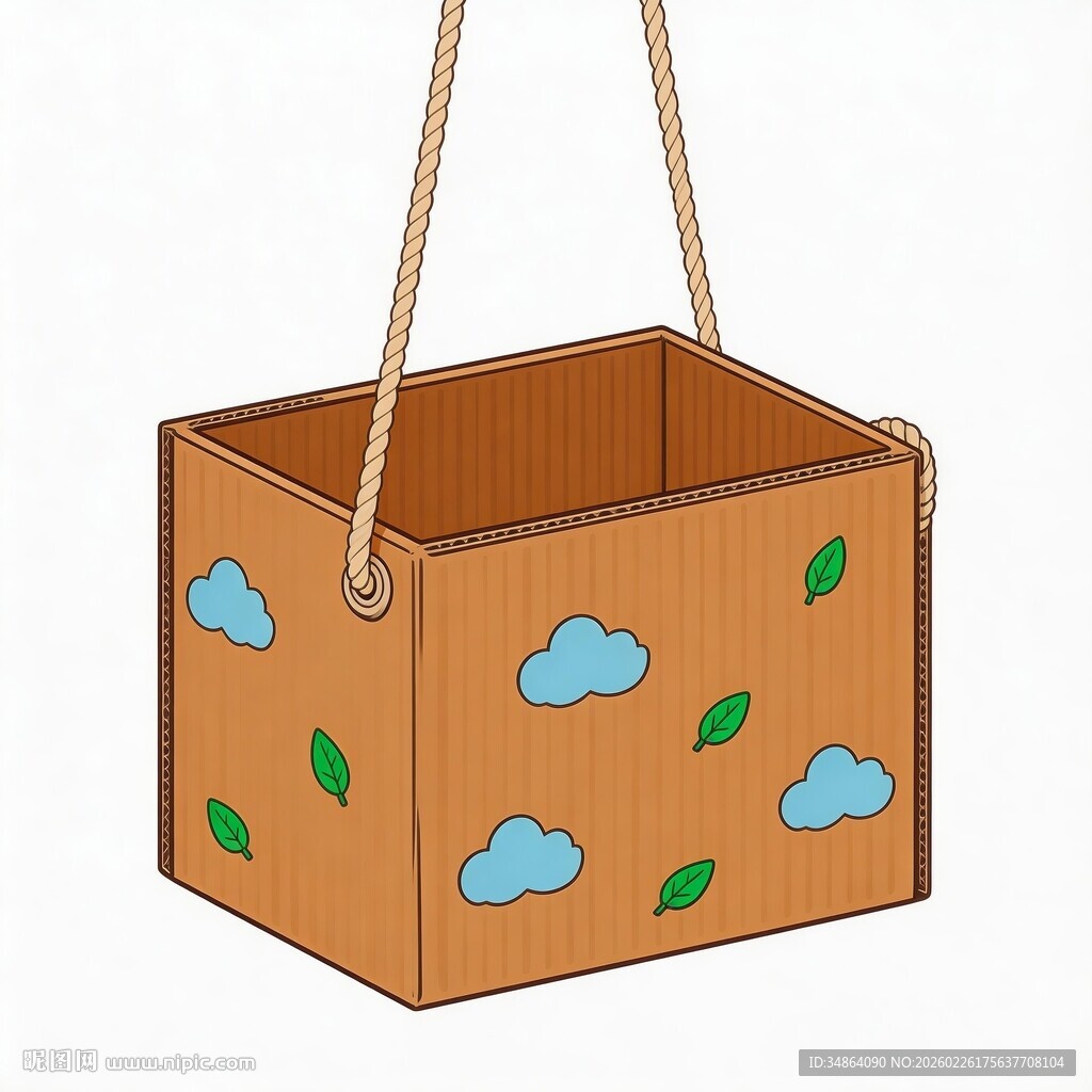 卡通风格悬挂木箱装饰图