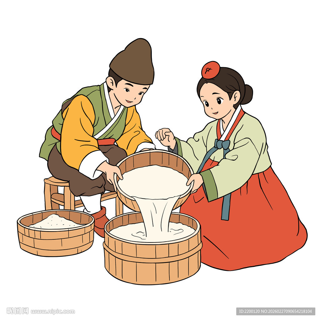 朝鲜男女传统米酒