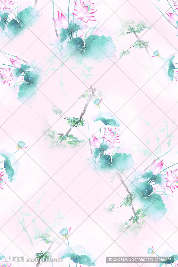 粉色底水彩花卉图案