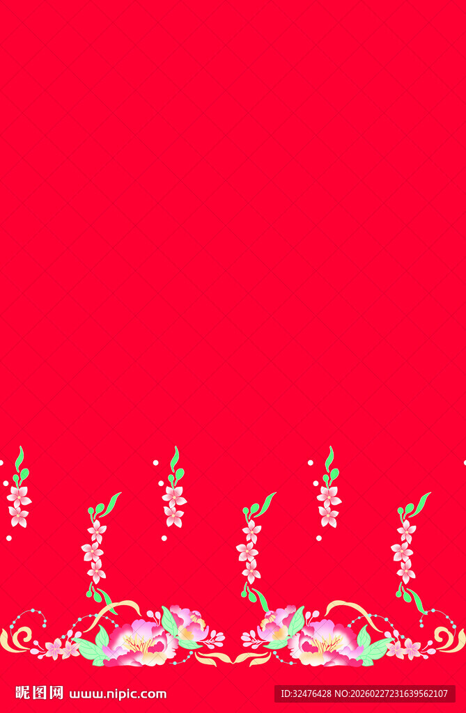 红色底花卉装饰图案汉服