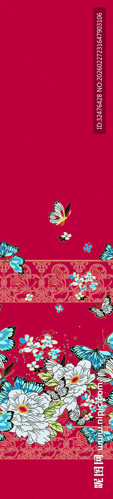 红色背景花卉装饰图案汉服