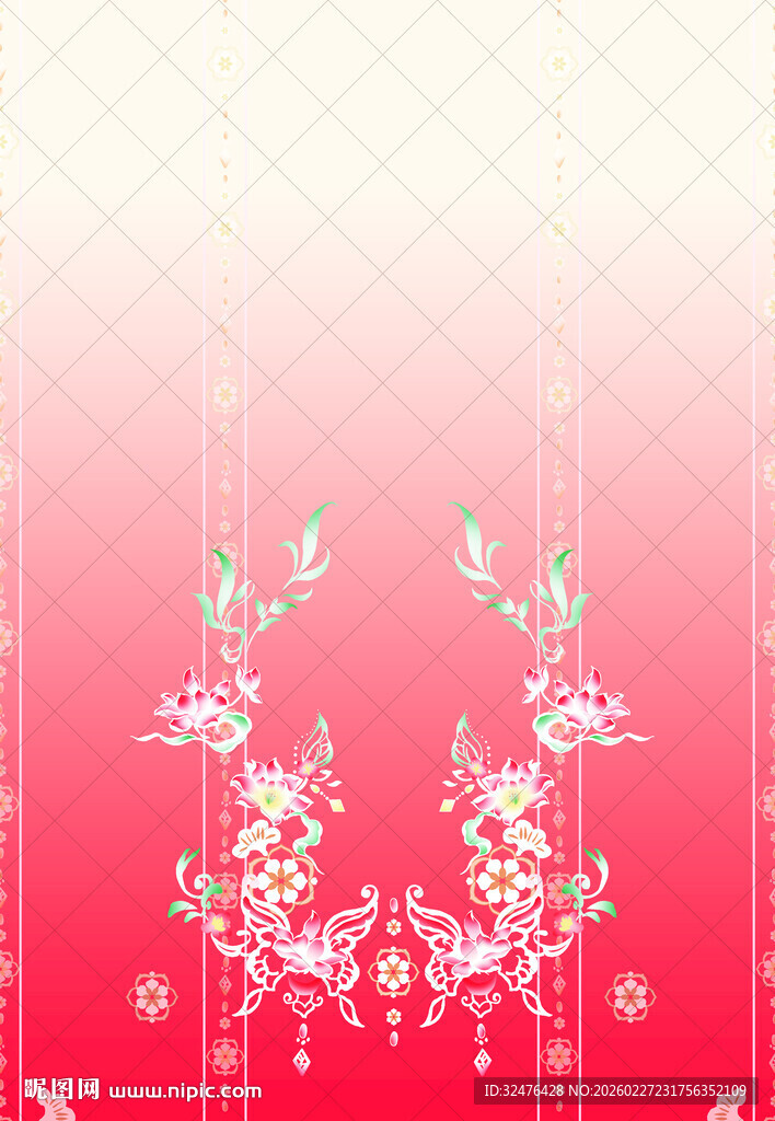 中式粉色花卉装饰背景图汉服