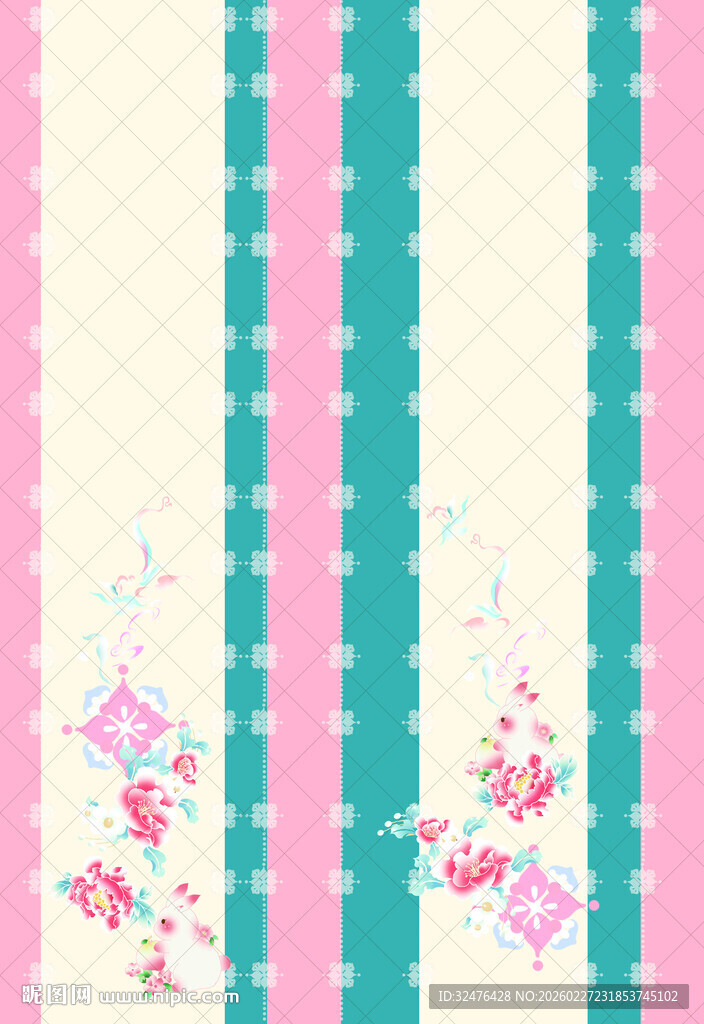 粉绿条纹花卉图案背景汉服