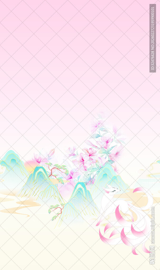 梦幻国风山水花卉背景图汉服