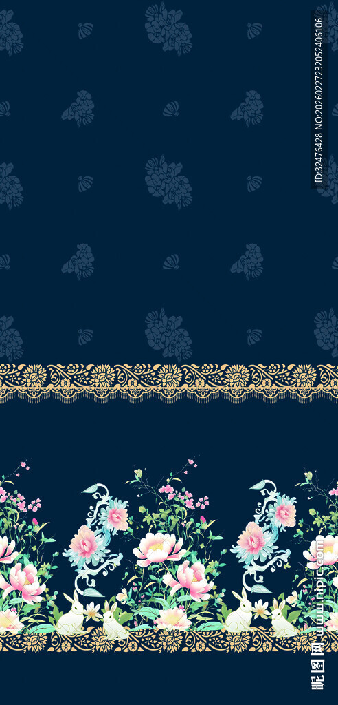 中式花卉边饰图案设计汉服