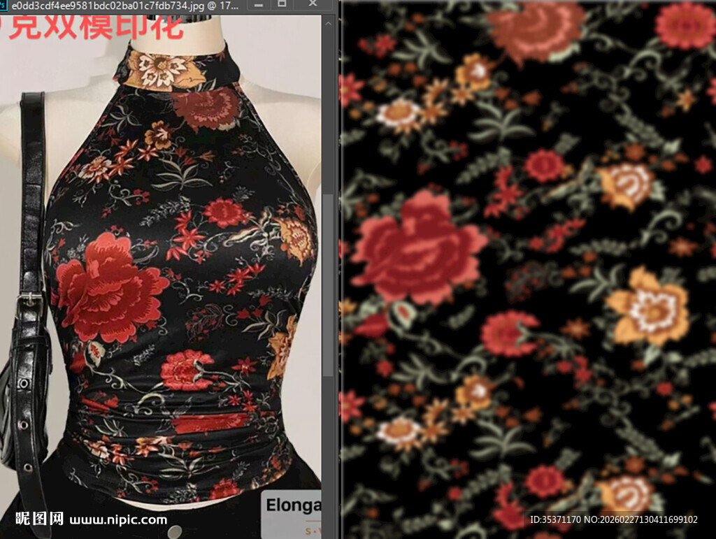 黑色底花卉刺绣图案