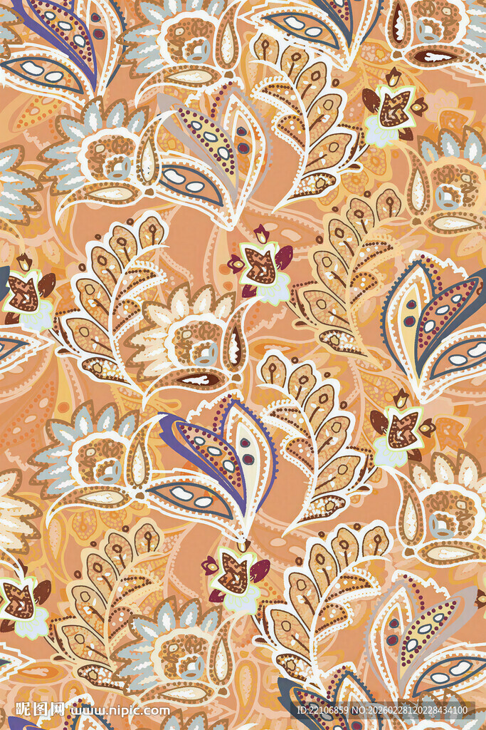 橙色佩斯利花纹图案设计
