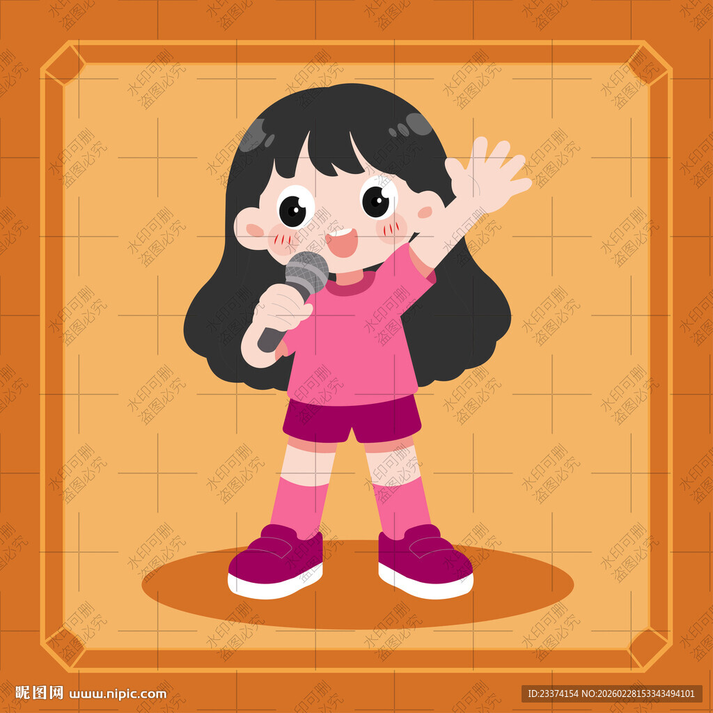 可爱女孩手持麦克风欢唱