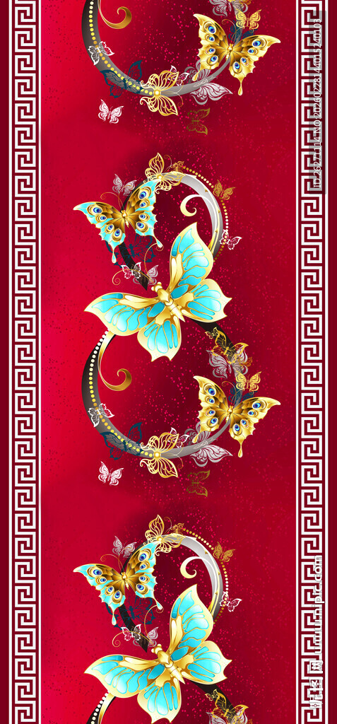 红色底蝴蝶花纹精美图案