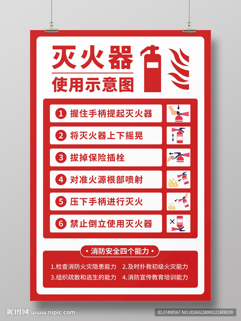 灭火器的使用方法海报