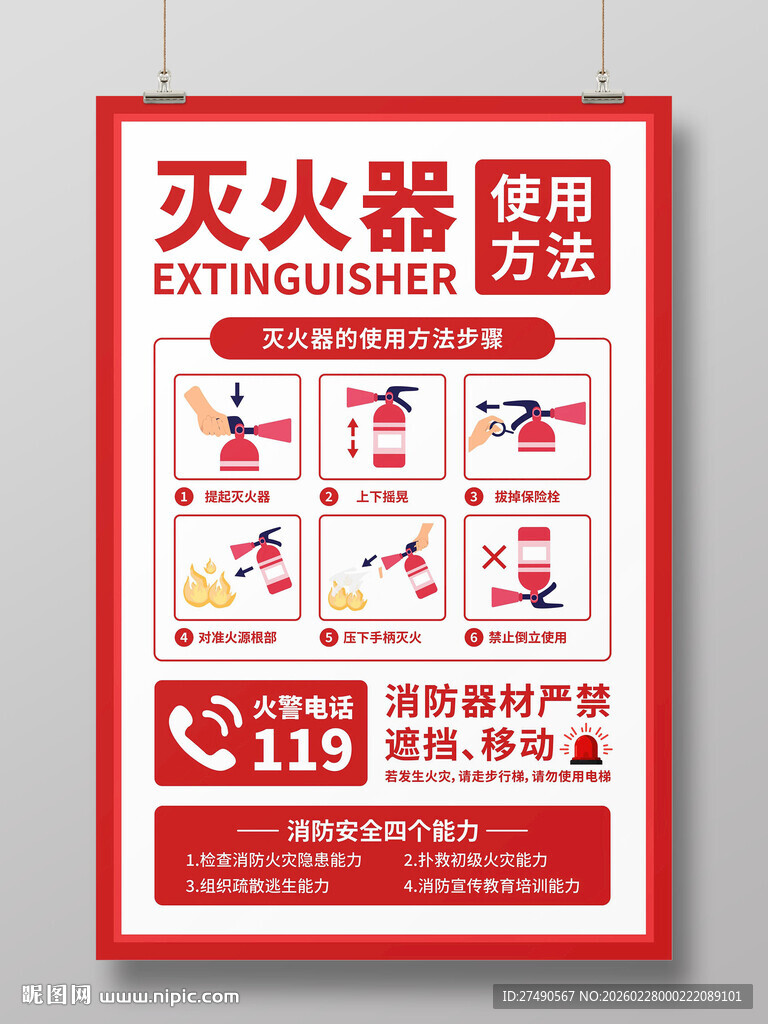 灭火器的使用方法海报