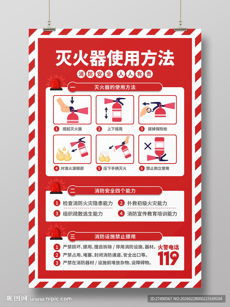 灭火器的使用方法海报