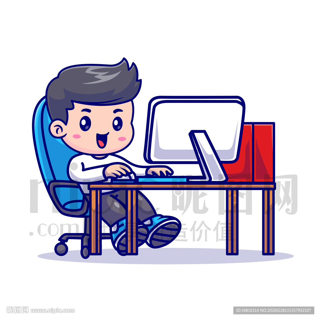 可爱卡通商务电脑办公小男孩