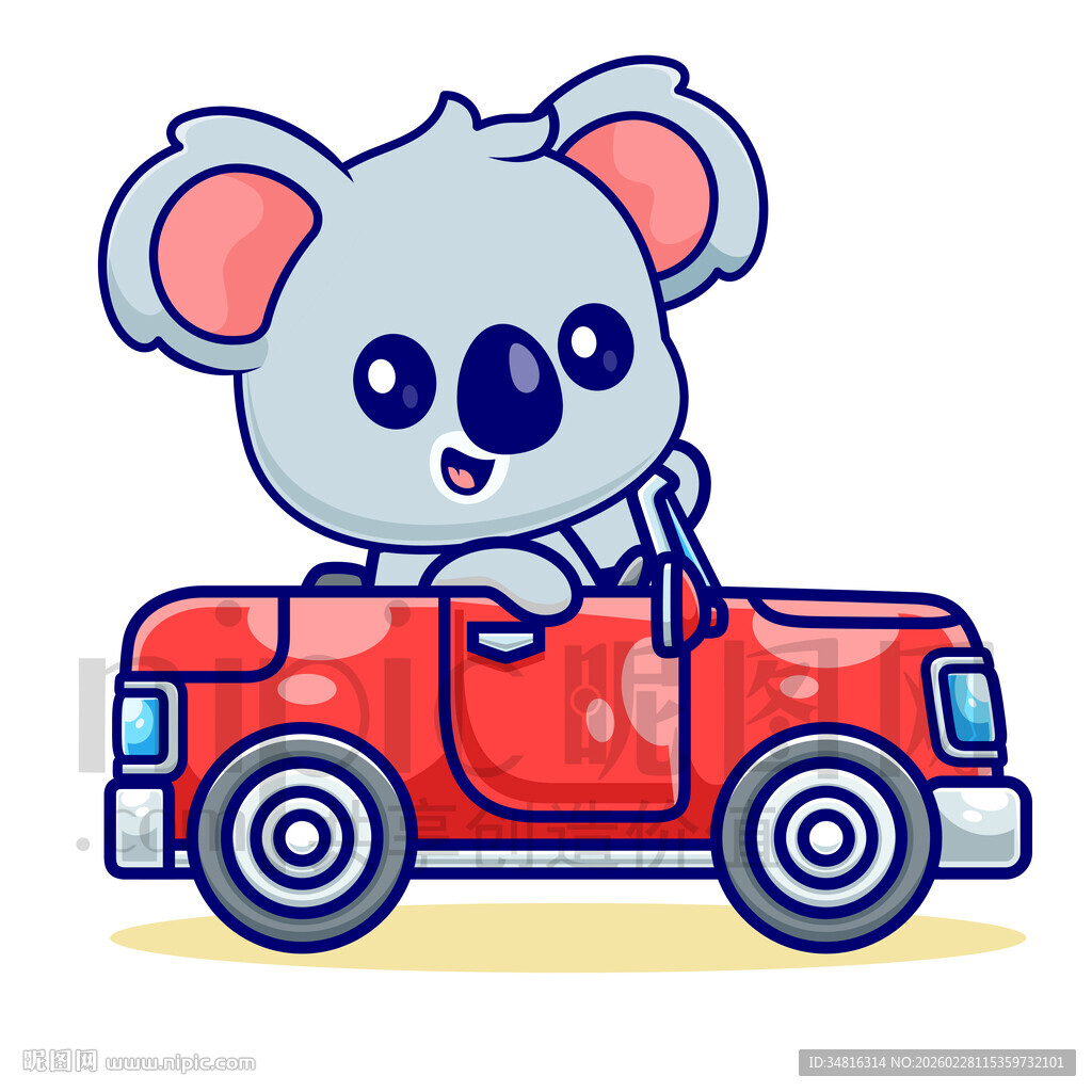 可爱卡通开汽车的考拉熊