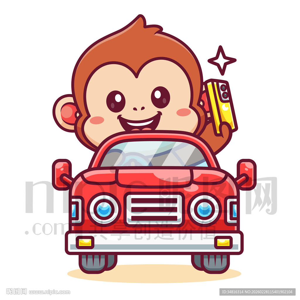 可爱卡通开汽车的猴子
