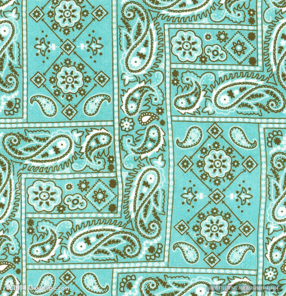 蓝绿佩斯利花纹图案