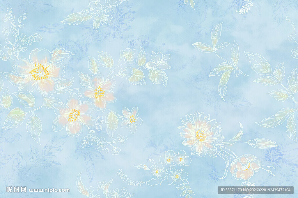 淡蓝背景上的黄色小花