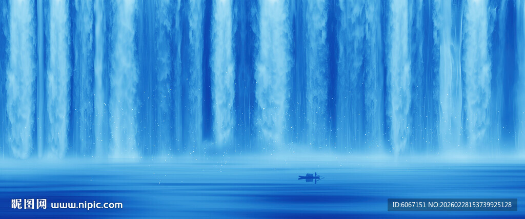 高山流水瀑布山水图