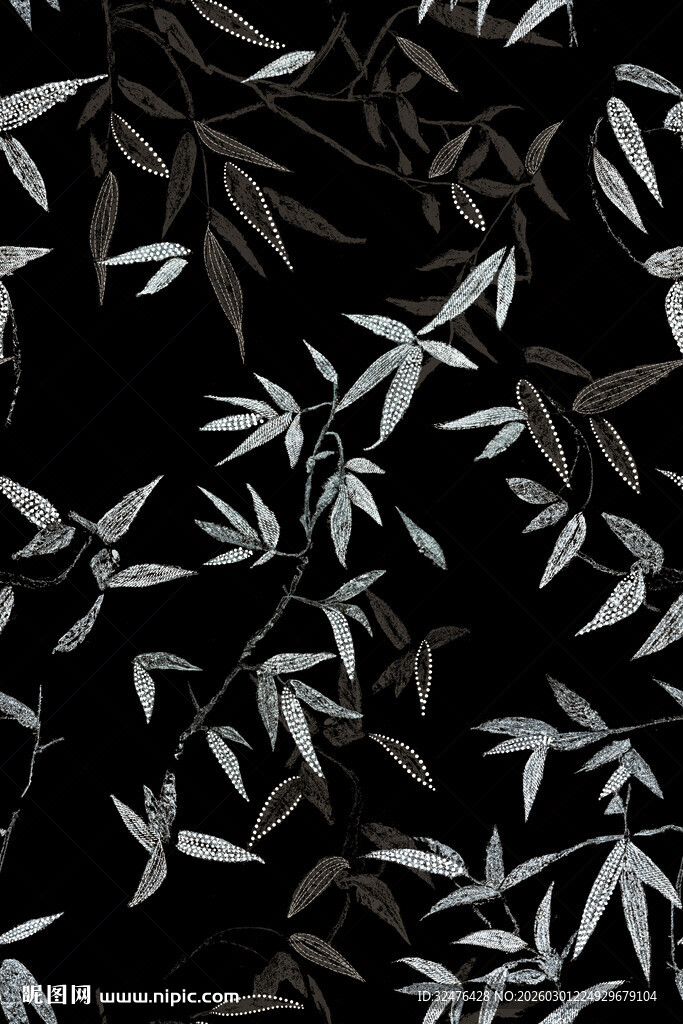 黑色背景竹叶花纹图案