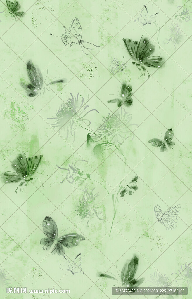 浅绿色背景上的飞舞蝴蝶