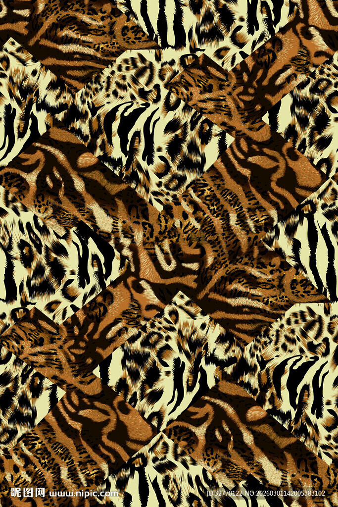 虎皮豹纹手绘数码印花