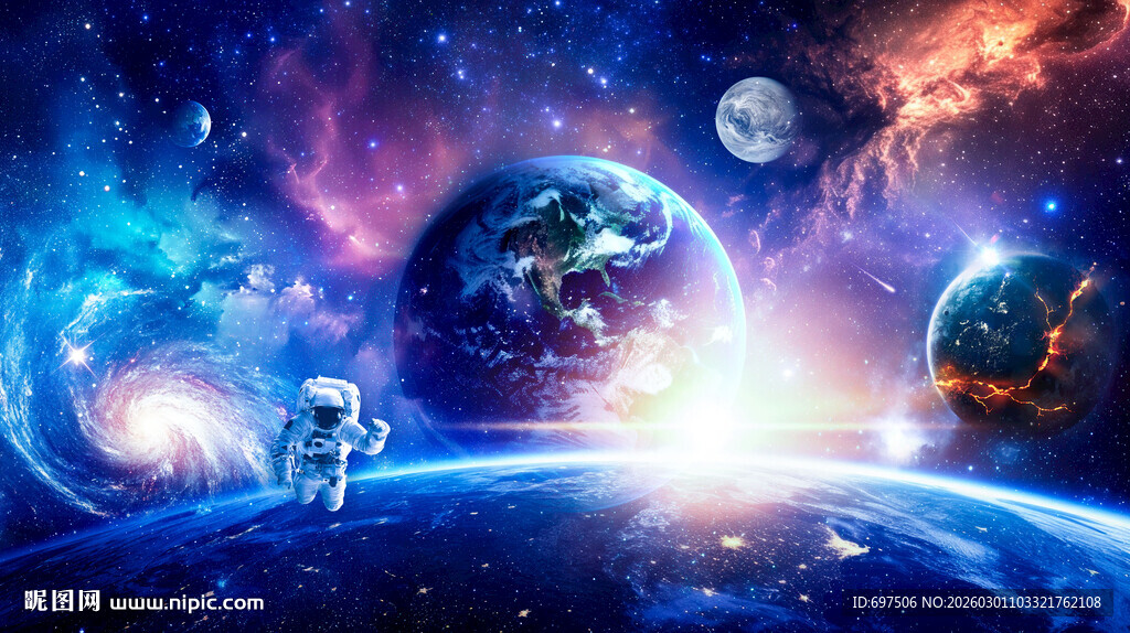 银河星空宇宙星球太空宇航员背景