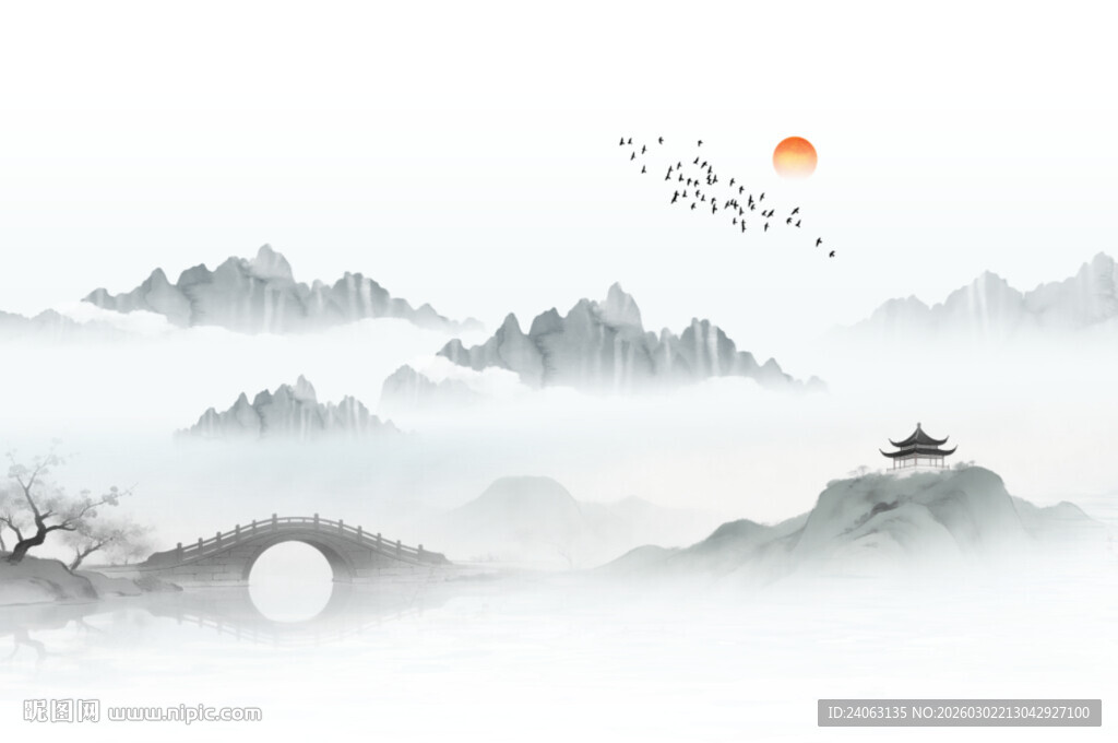 水墨山水背景墙