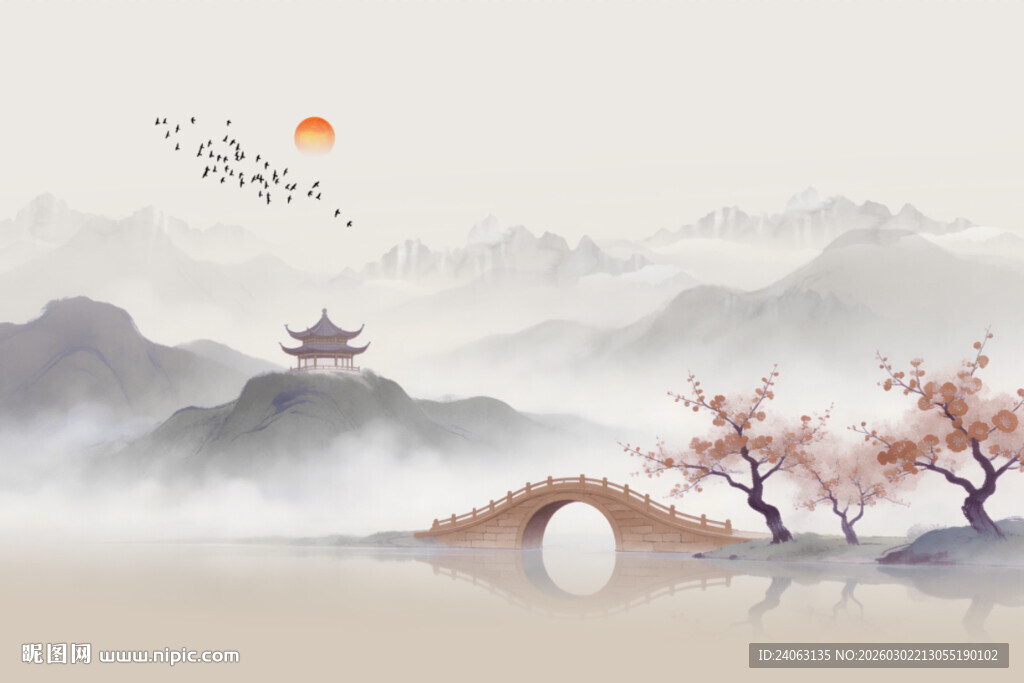 中式水墨山水背景墙