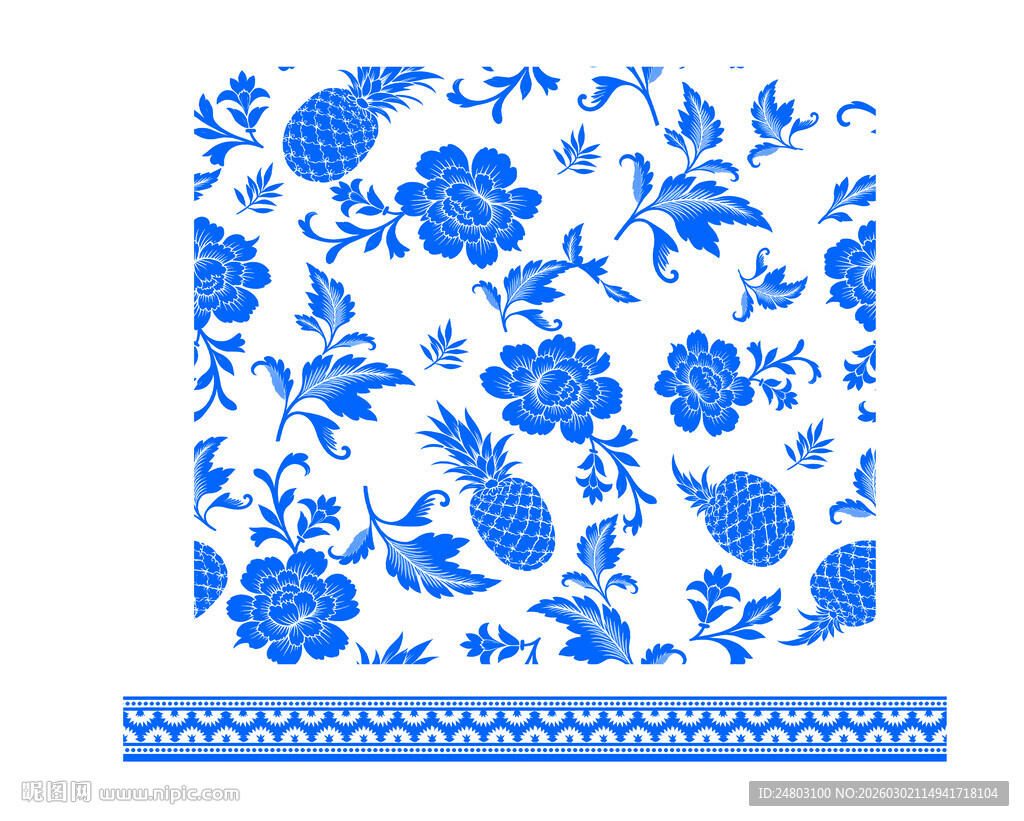 蓝白花卉图案装饰纹样
