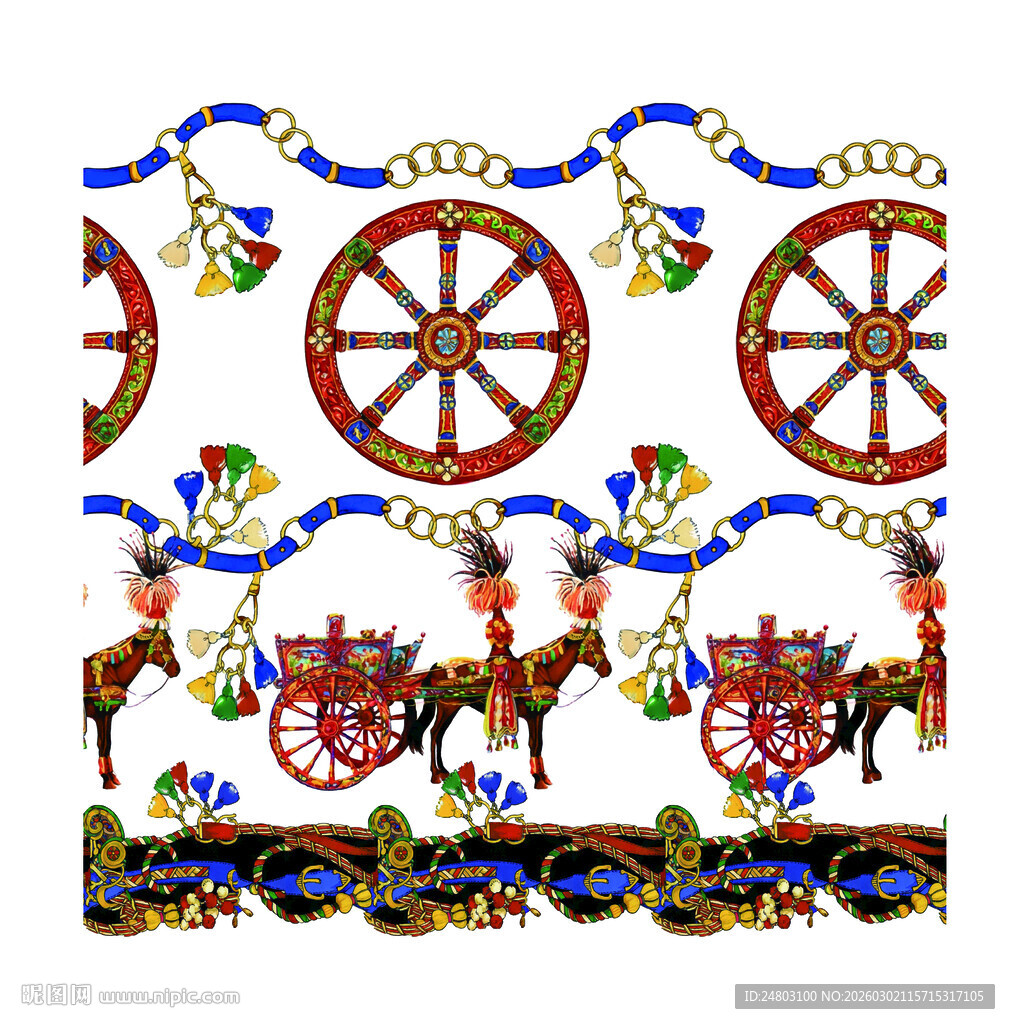 复古马车车轮装饰图案