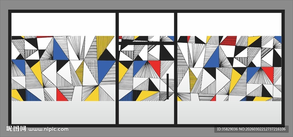 几何抽象三联装饰画