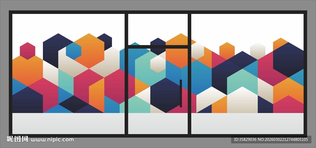 多彩几何抽象三联装饰画