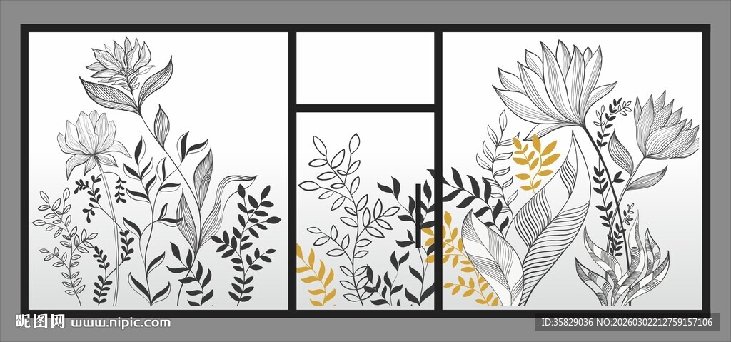 花卉线条装饰画设计素材