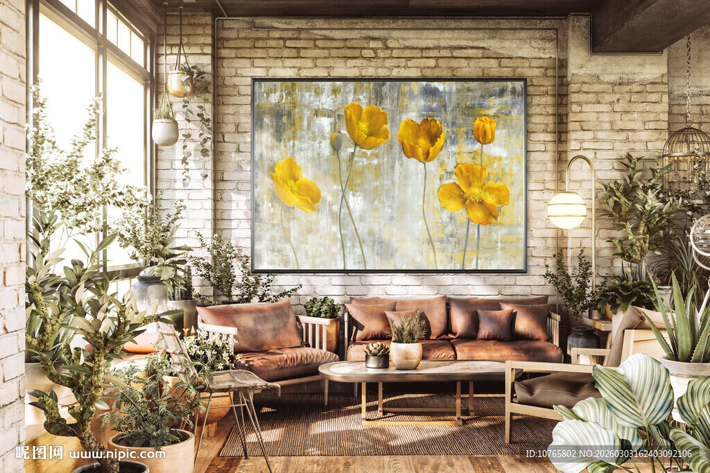 文艺风客厅绿植装饰景观