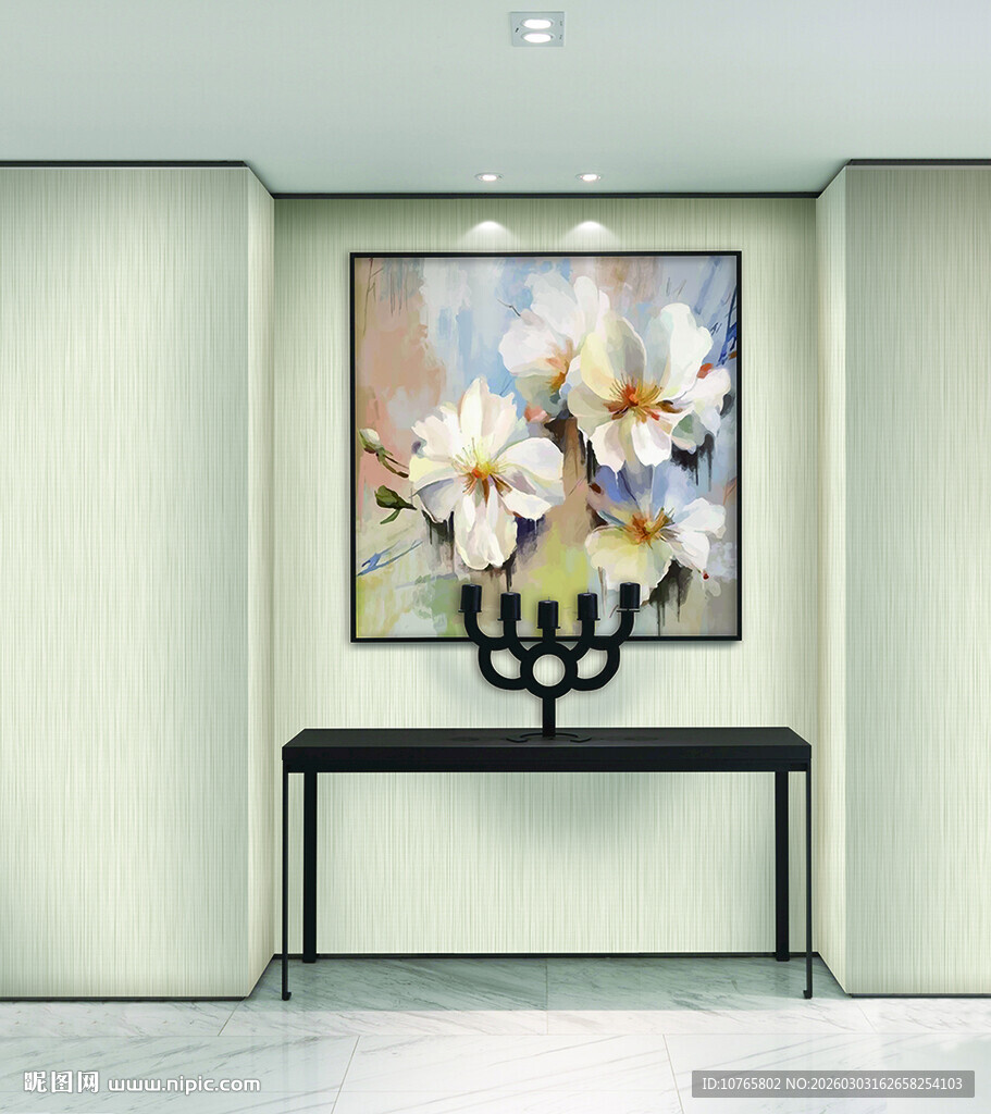 简约室内装修挂画与装饰台