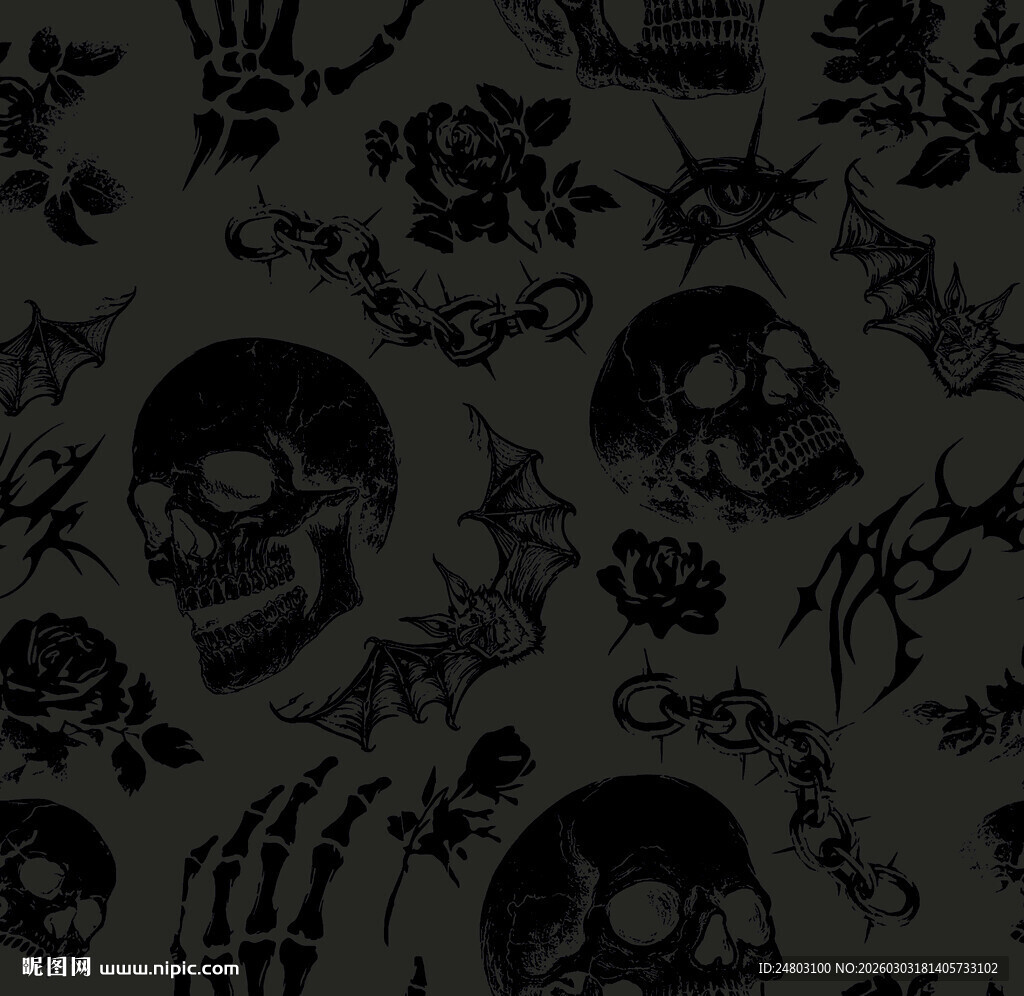 骷髅玫瑰暗黑风图案背景