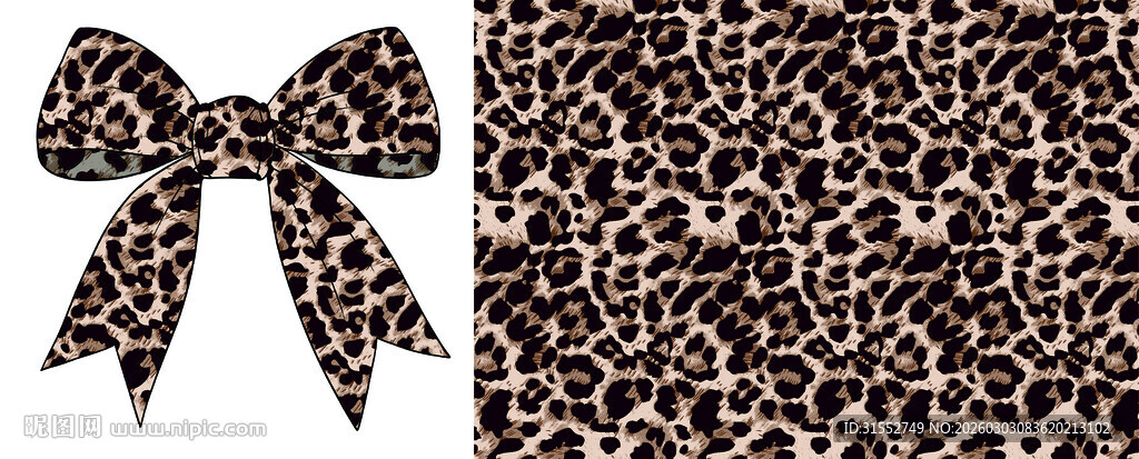 豹纹蝴蝶结装饰素材