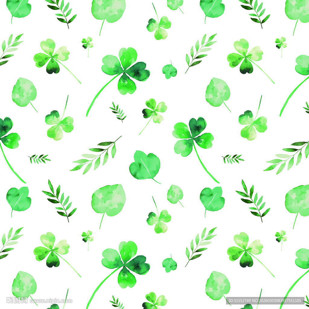 清新水彩三叶草图案背景