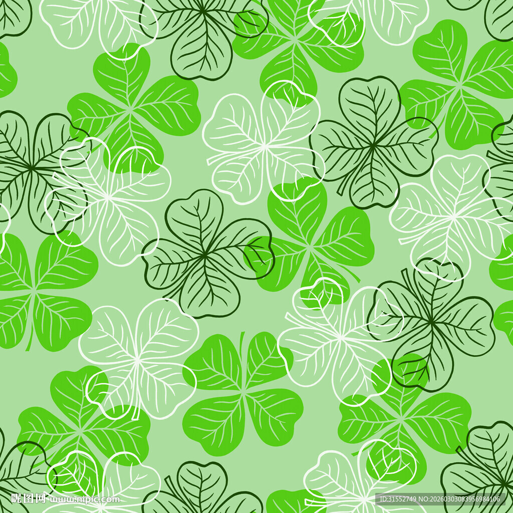 绿色三叶草无缝花纹背景