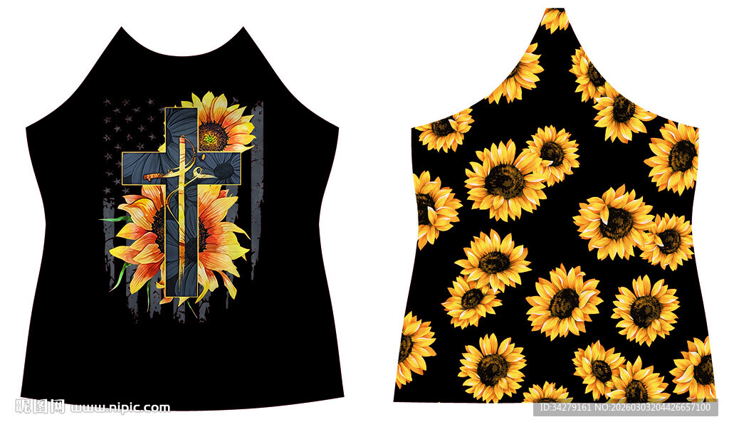 个性向日葵图案无袖上衣