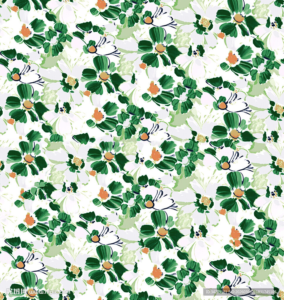 绿叶橙果植物无缝图案