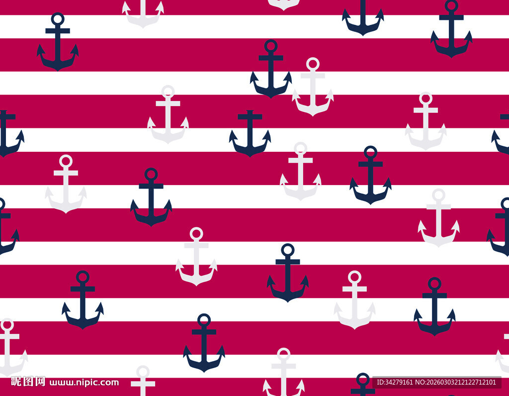 红白条纹锚图案海洋风