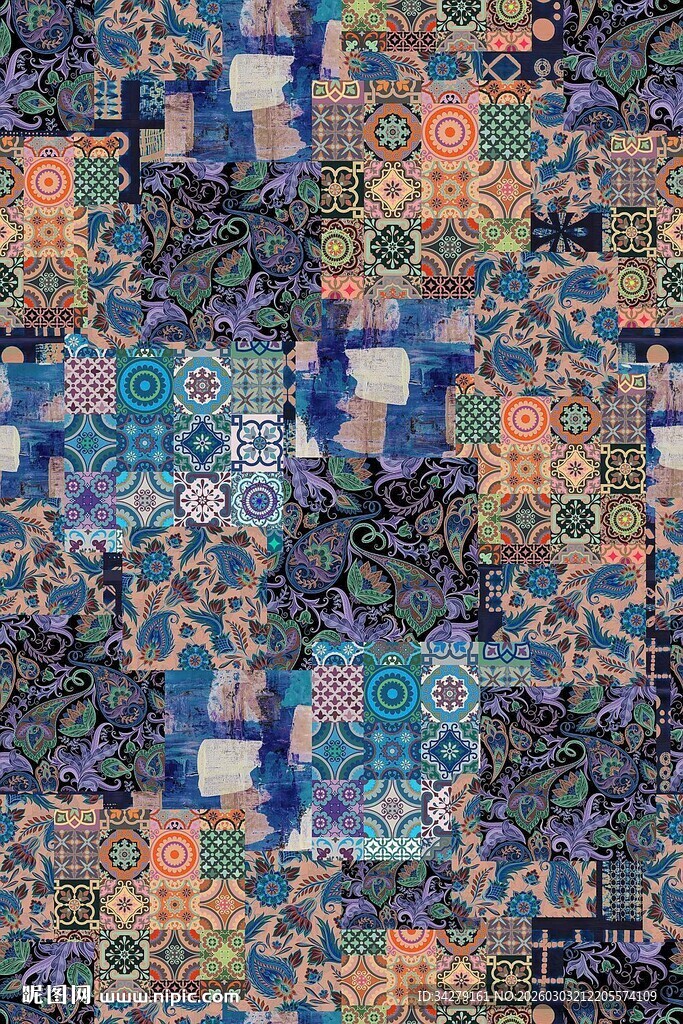 多彩几何图案拼接布料