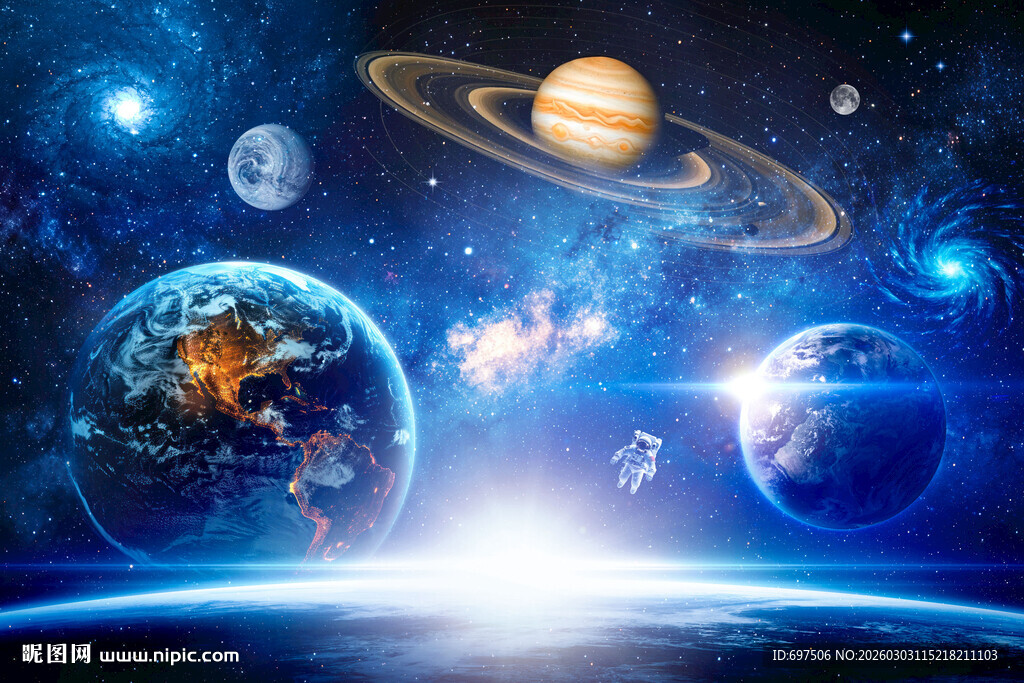 宇宙星球太空光芒宇航员银河背景
