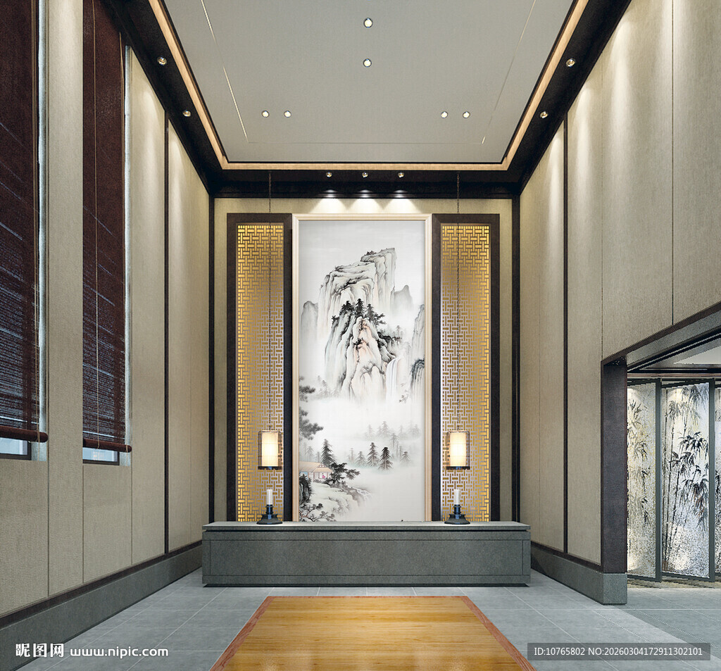 中式雅致大厅 水墨挂画装饰