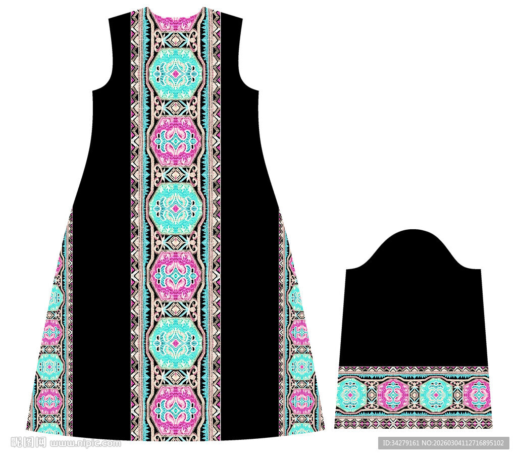 民族风无袖连衣裙套装