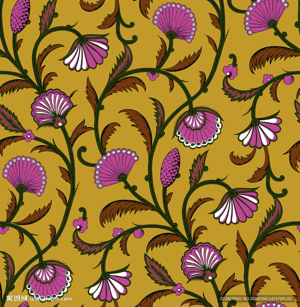 黄色底花卉图案精美纹理