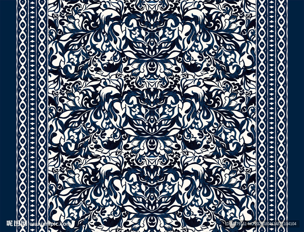 蓝白古典花纹地毯图案