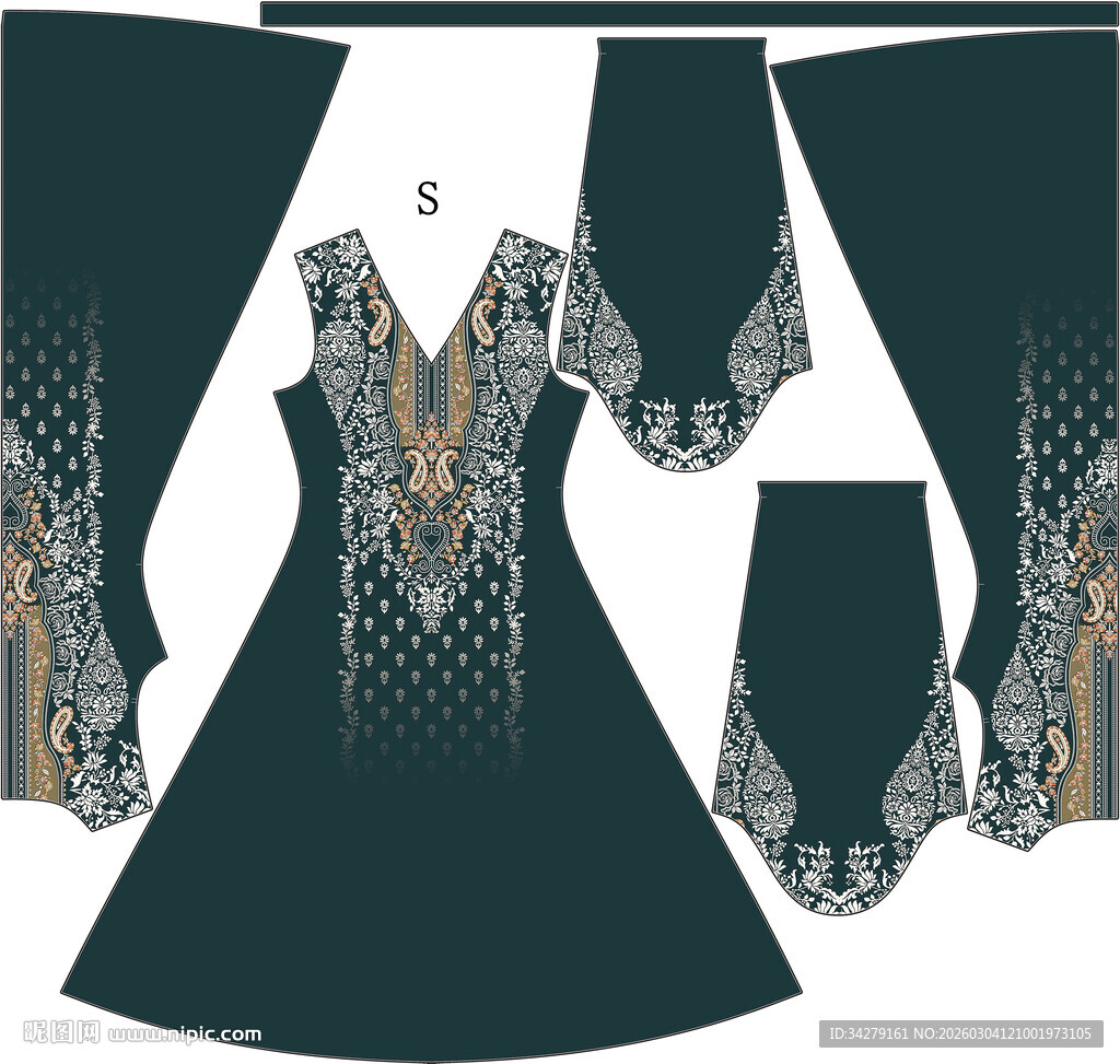 深绿刺绣礼服设计稿